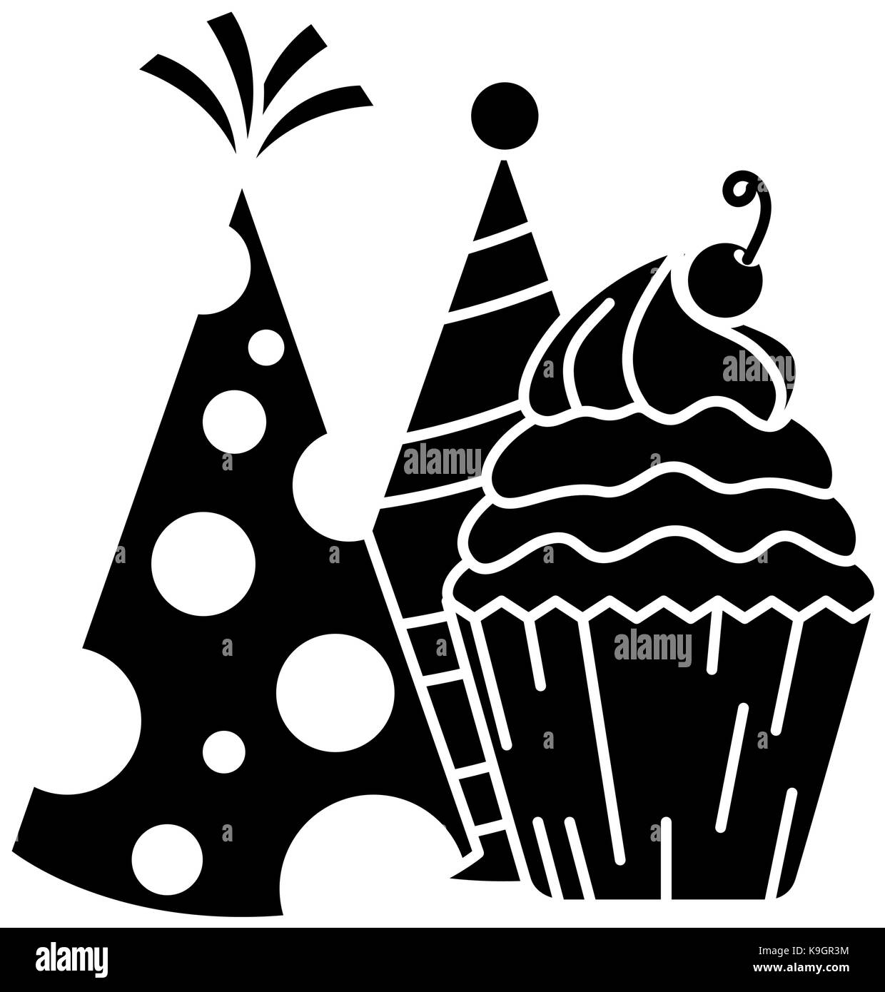 delicious cupcake with cherry and hats vector illustration design Stock ...