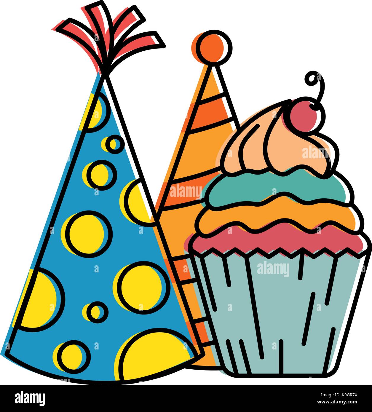 delicious cupcake with cherry and hats vector illustration design Stock ...