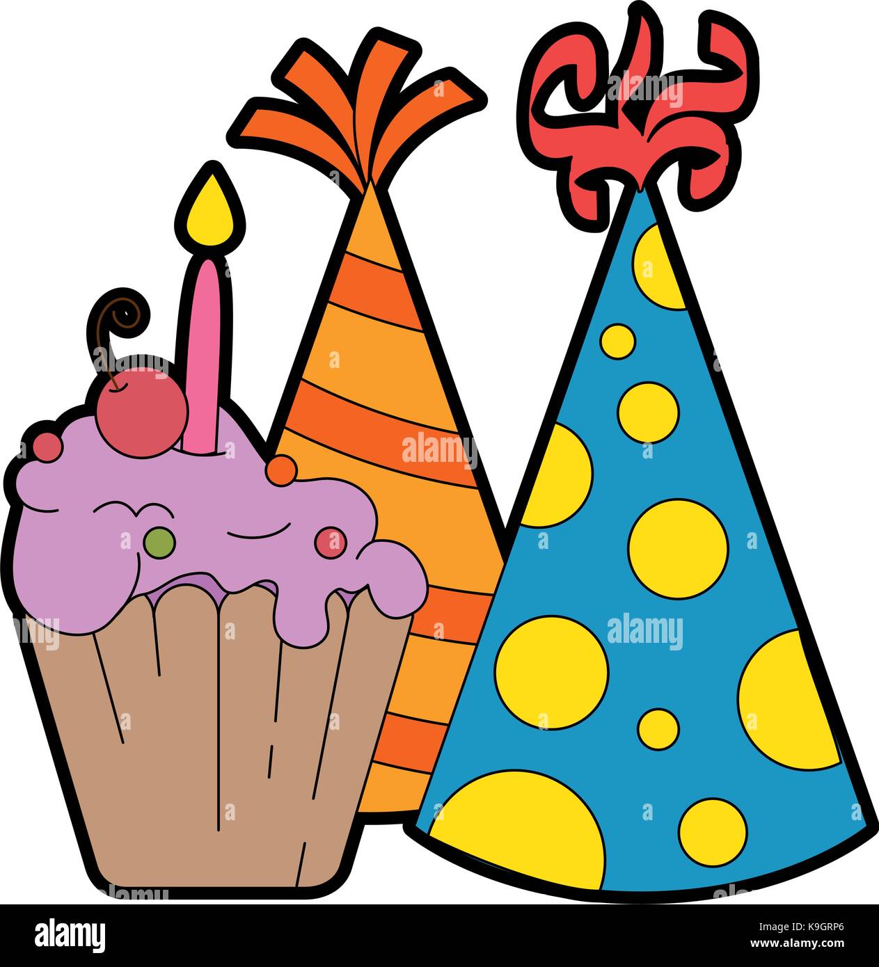delicious cupcake with cherry and hats vector illustration design Stock ...