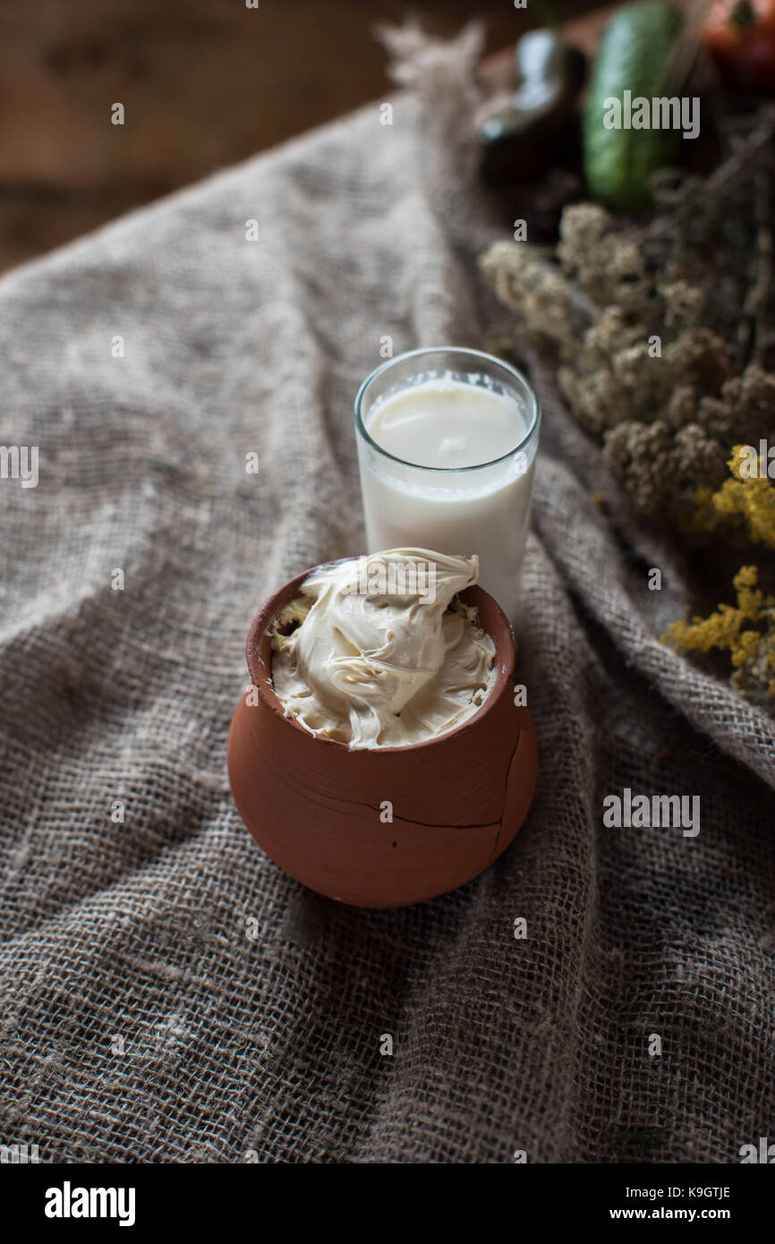 Organic milk and cream Stock Photo Alamy
