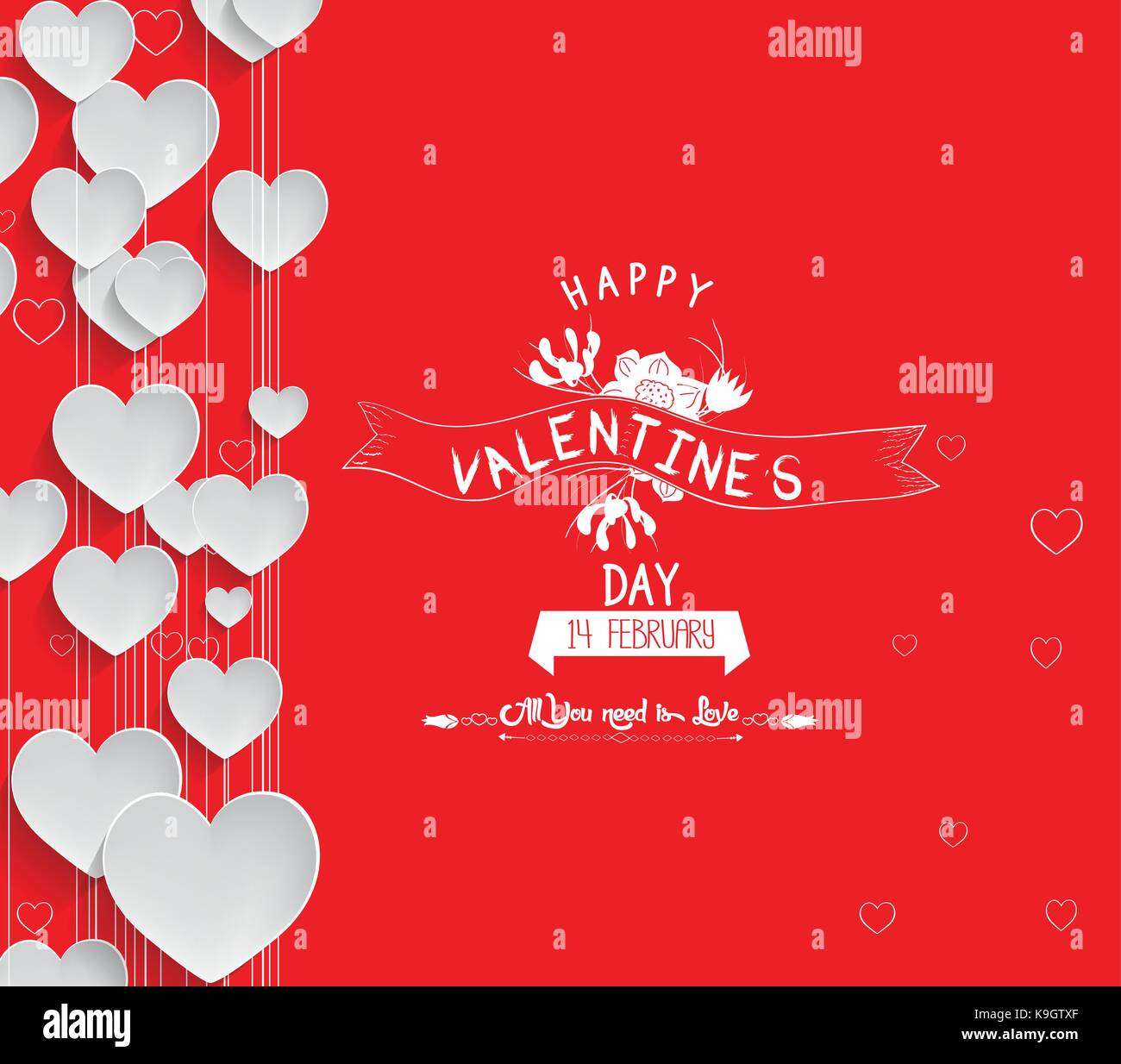 Valentines Day Heart Flowers on Red Background Stock Vector Image & Art ...