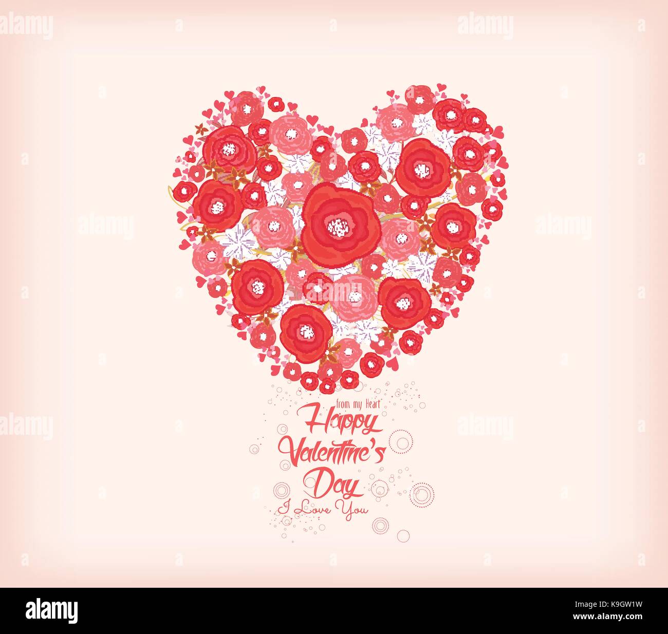 Valentines day card. Bright flowers in shape of heart background Stock ...