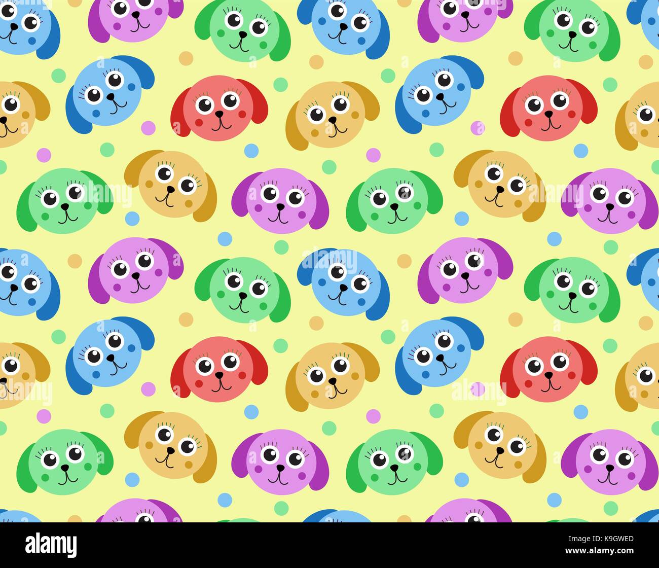 Cute puppy seamless pattern. Dog repetitive texture. Children endless background. Vector illustration. Stock Vector