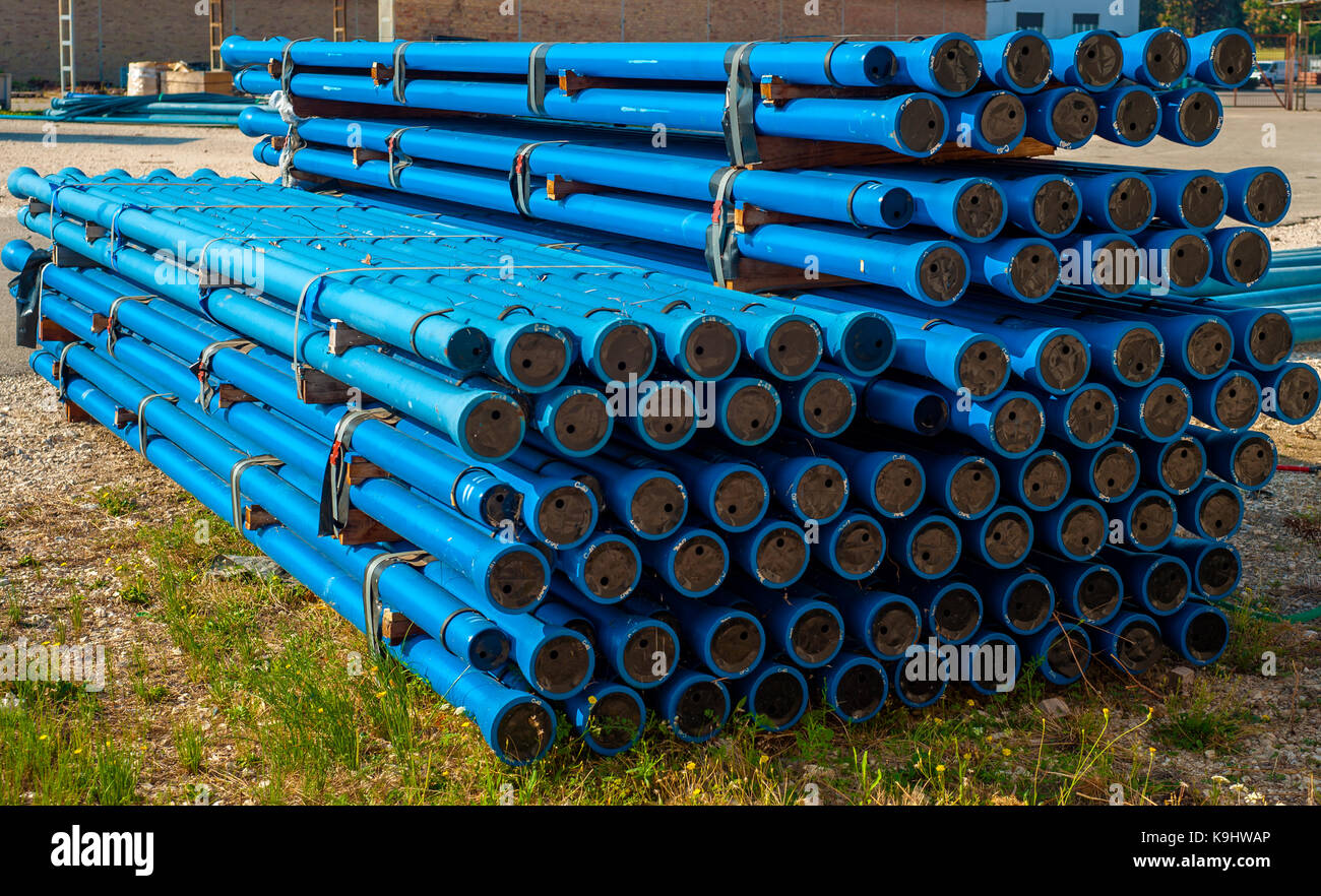 tubes with outer coating of zinc and aluminum alloy (ZnAl) with a minimum mass of 400 g / sqm (C40) used for drinking water networks Stock Photo