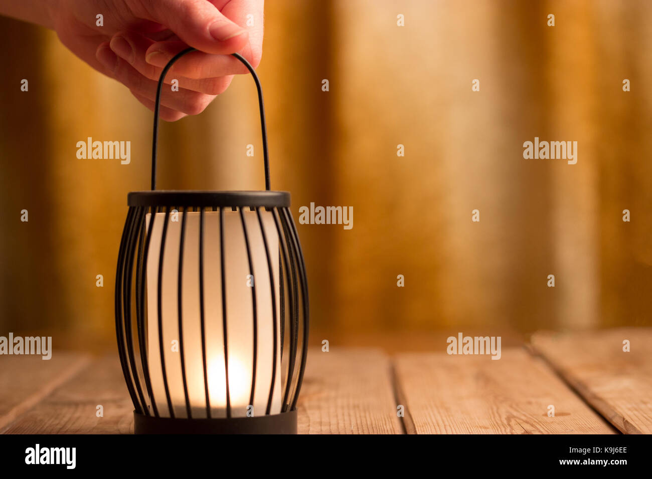black lantern with a candle. close up Stock Photo Alamy