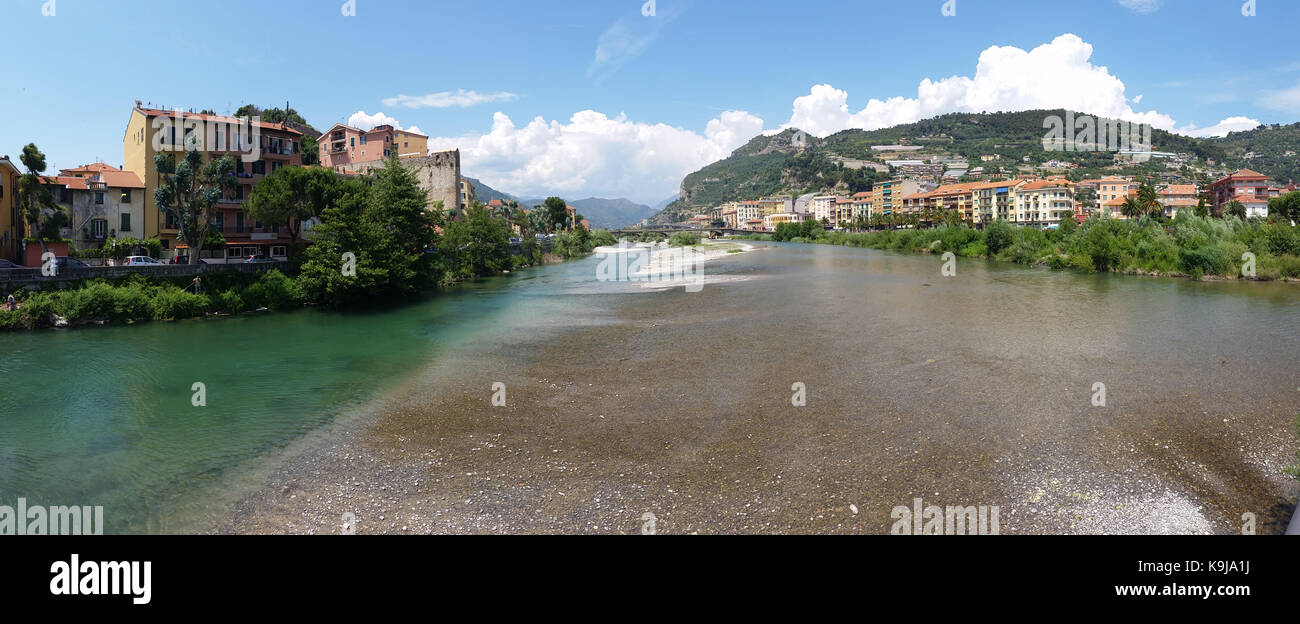 Roya, the river at Ventimiglia, Italy Stock Photo