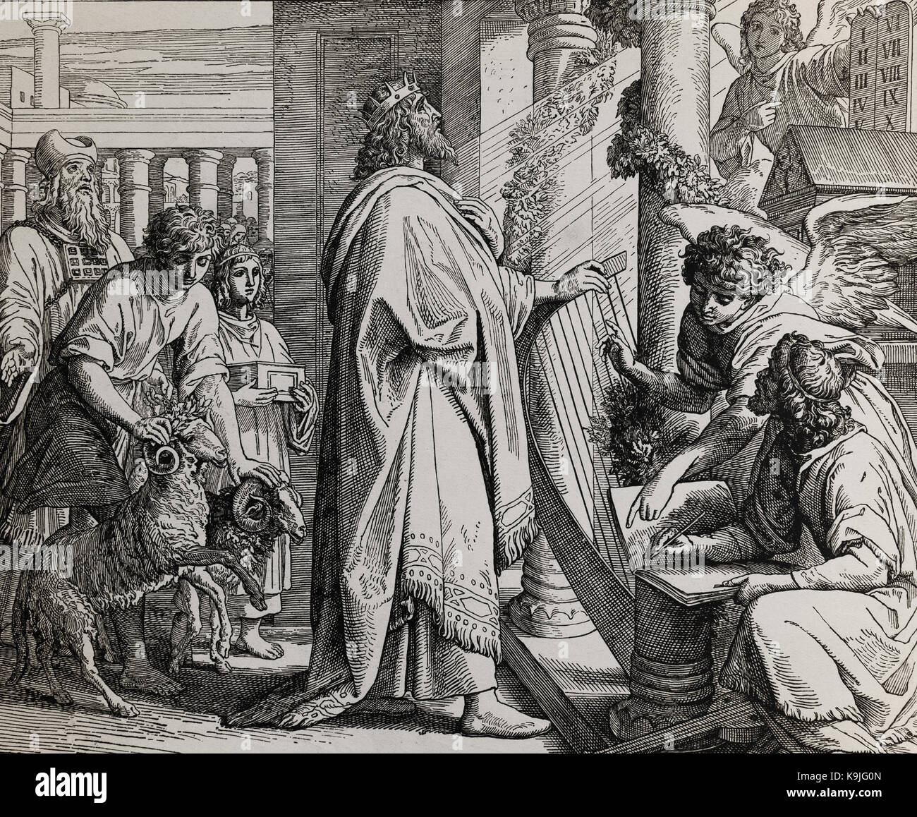 The psalms of king David, graphic collage from engraving of Nazareene  School, published in The Holy Bible, St.Vojtech Publishing, Trnava,  Slovakia, 19 Stock Photo - Alamy