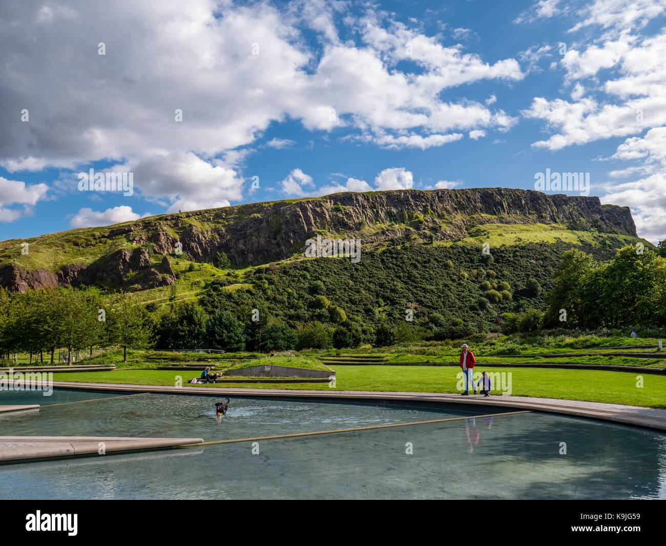 Pools outside Scottish Parliament, Salisbury Crags, Holyrood Park ...