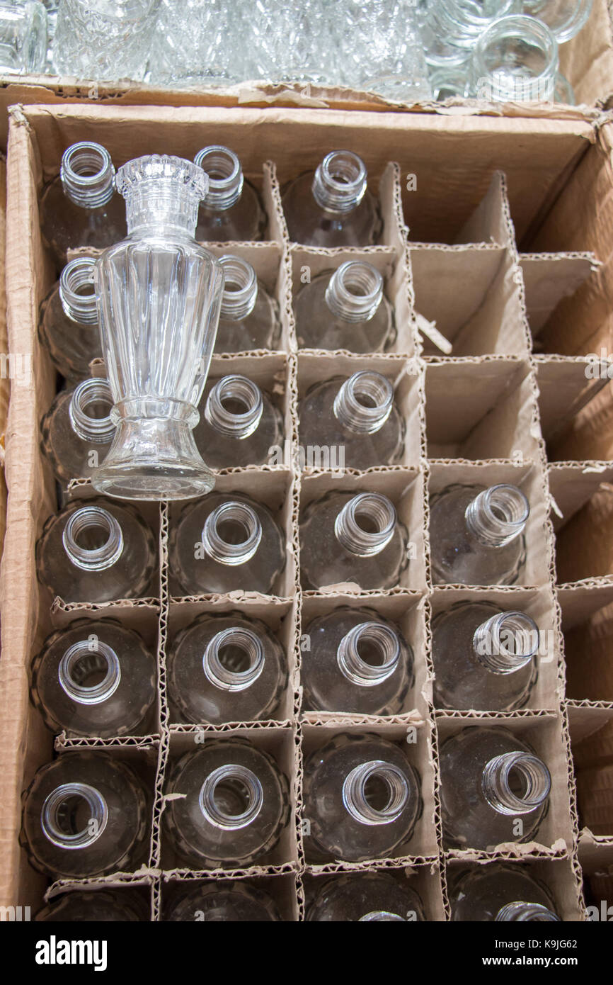 Set of Empty small transparent bottles in a box Stock Photo Alamy