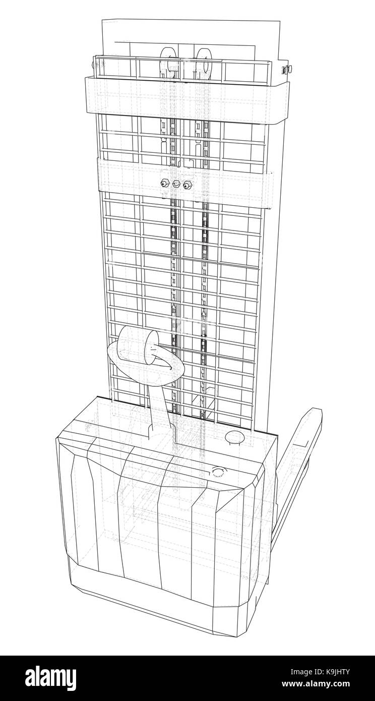 Small Warehouse Forklift. Abstract drawing. Tracing illustration of 3d Stock Vector