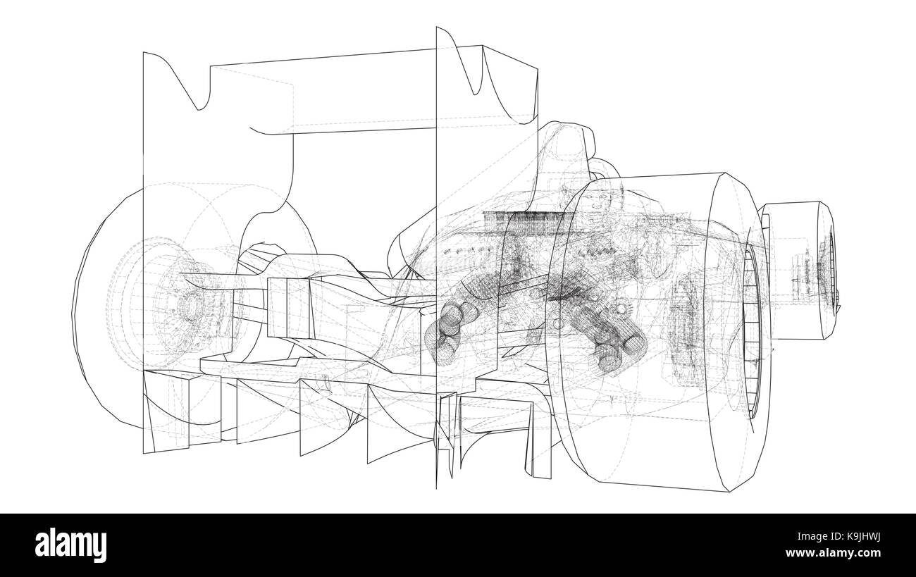 Formula 1 car. Abstract drawing. Tracing illustration of 3d. Stock Vector
