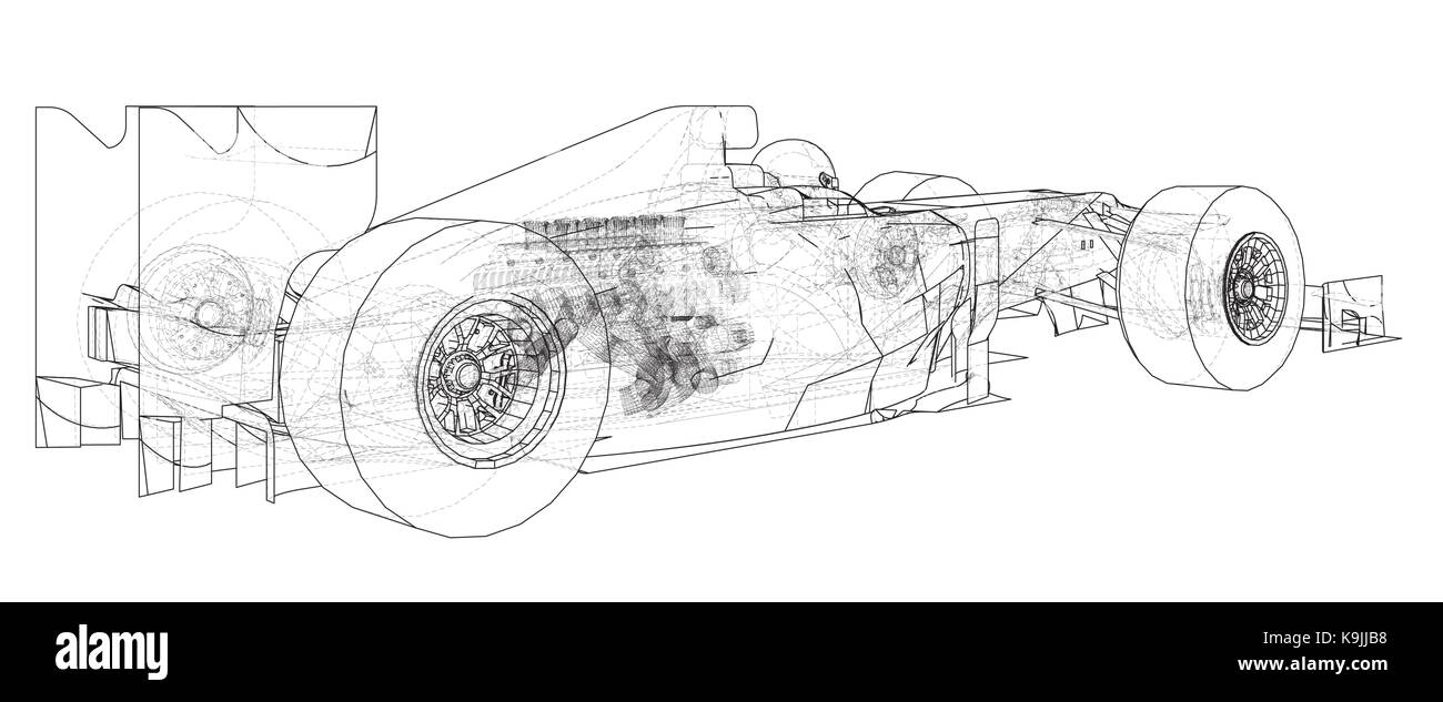 Formula race car. Abstract drawing. Tracing illustration of 3d Stock Vector