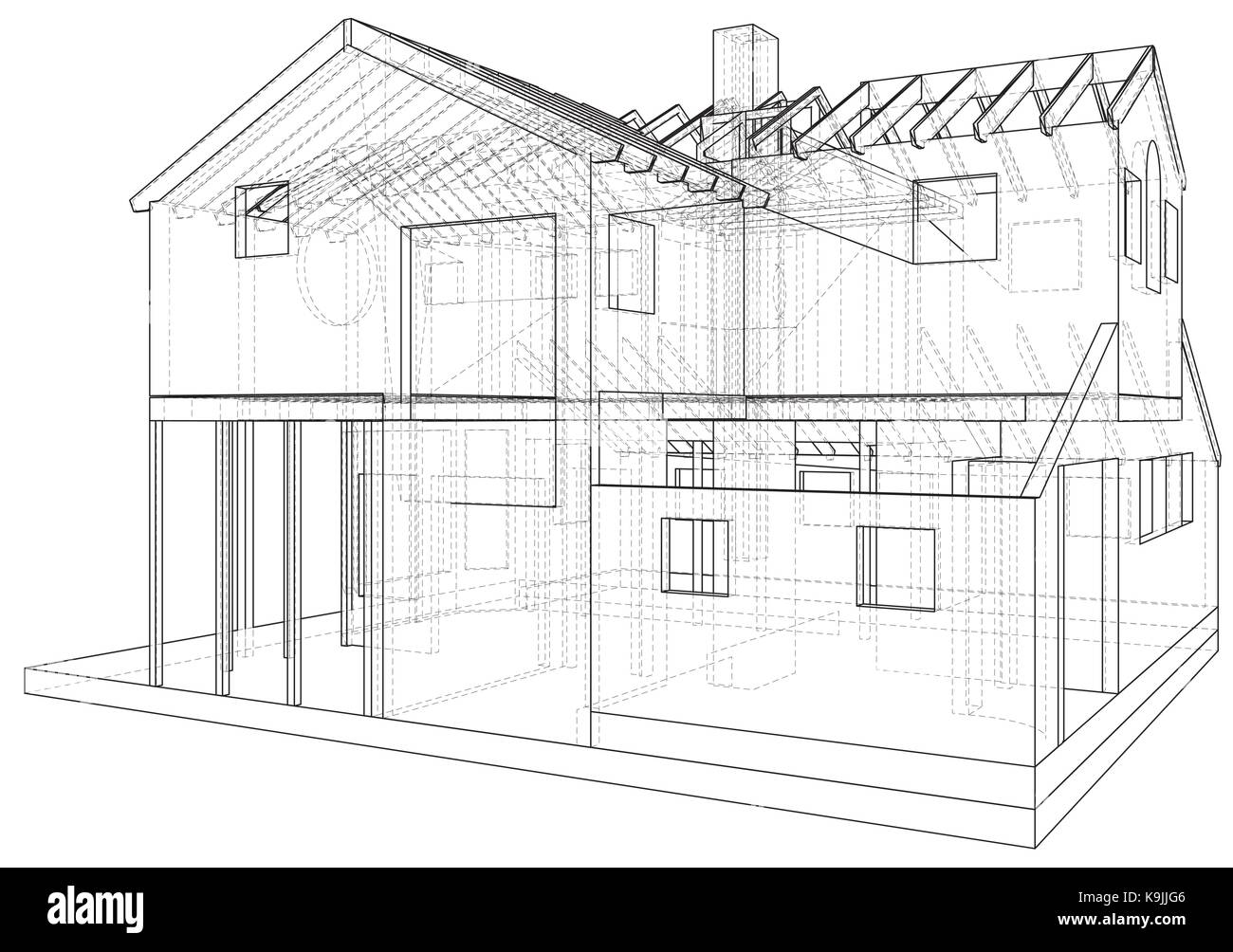 Vector sketch house on the white background. EPS 10. Vector created of 3d Stock Vector