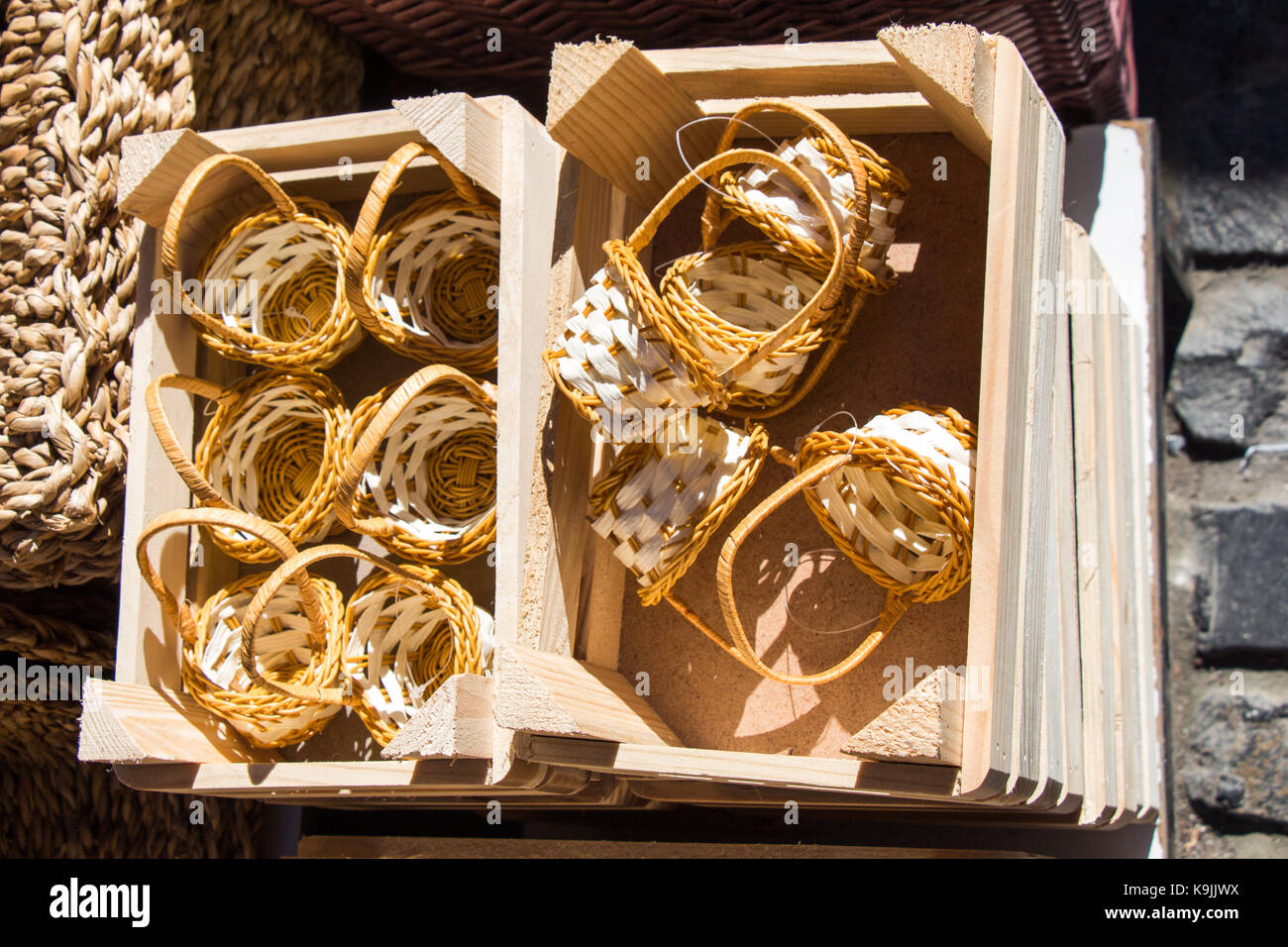 Empty wicker baskets are for sale in a market Stock Photo - Alamy