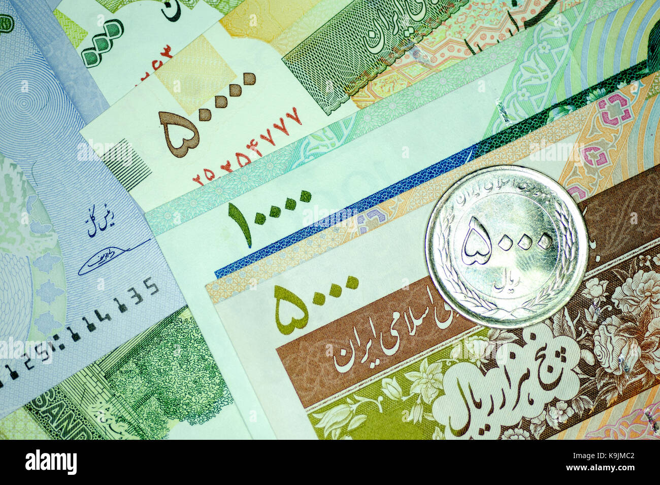 Close-up Iranian banknote and currency, Rials, Islamic Republic of Iran ...