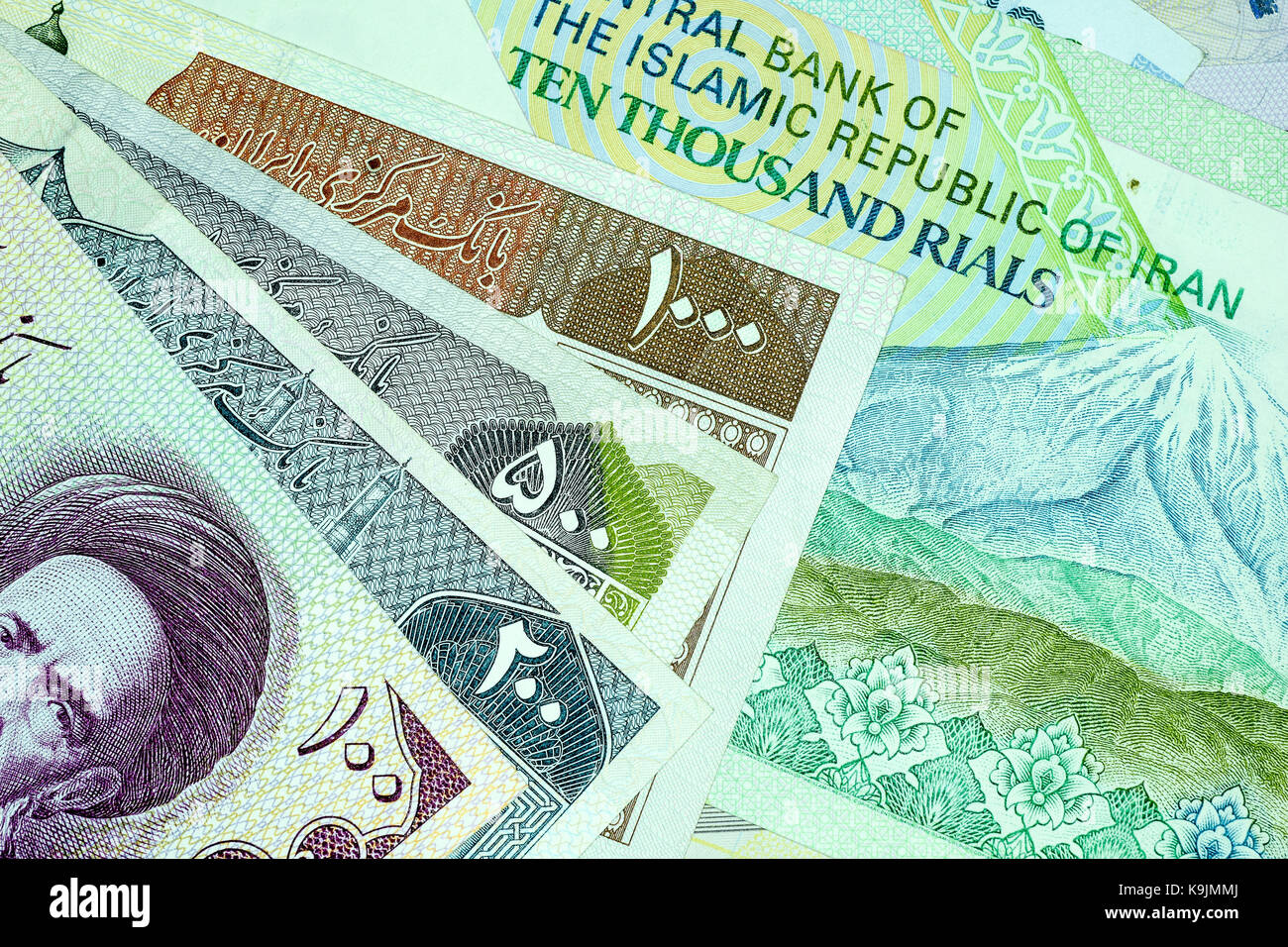 Close-up Iranian banknote and currency, Rials, Islamic Republic of Iran ...