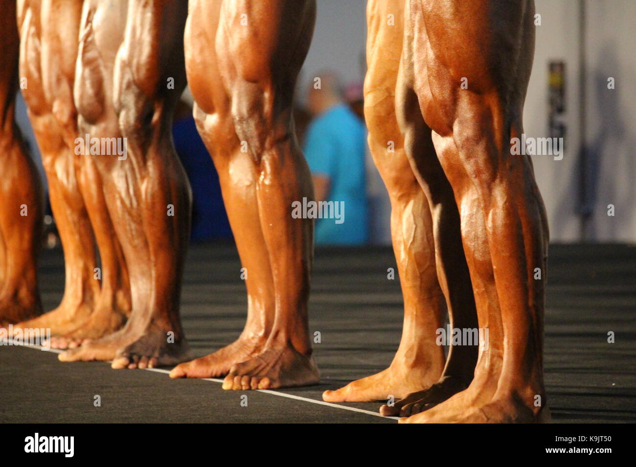 Barcelona, Spain - September 22, 2017: Legs details of bodybuilders  participating at the 7th edition of “Arnold Classic Europe” in Barcelona,  one of the biggest multi-sports fairs with over 1500 athletes from