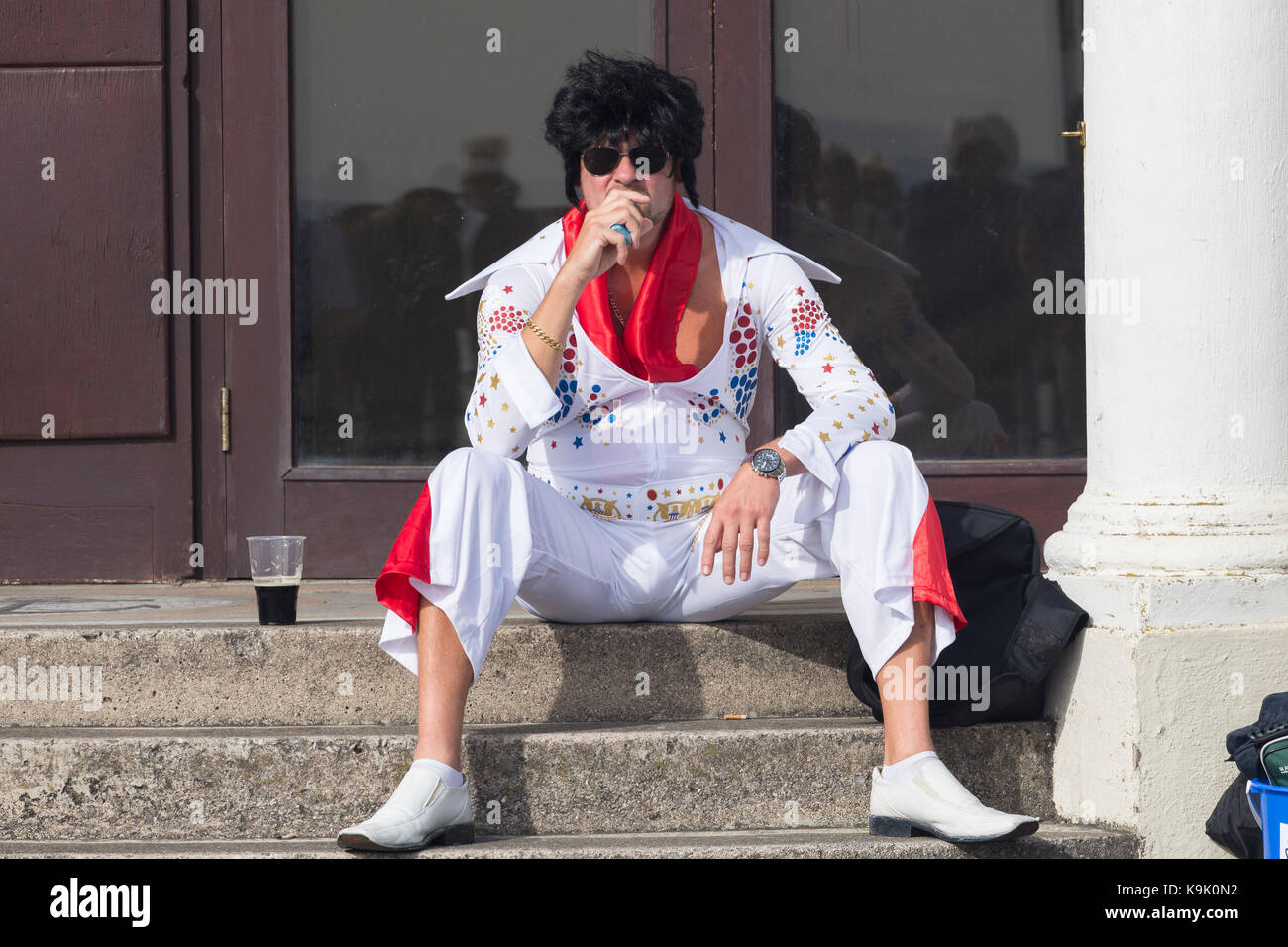 Elvis Presley look-a-like at the Elvis Festival in Porthcawl, Wales Stock Photo