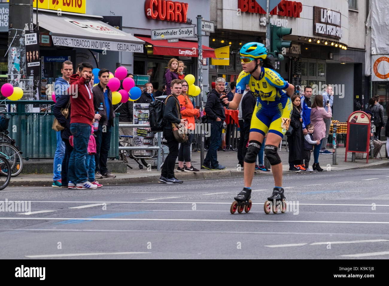 Berlin Germany. 23 September 2017, Annual In Line Skating Marathon. In line skaters pass through RosenthalePlatz as they compete in the annual roller skating event. Eden Breitz/Alamy Live News Stock Photo