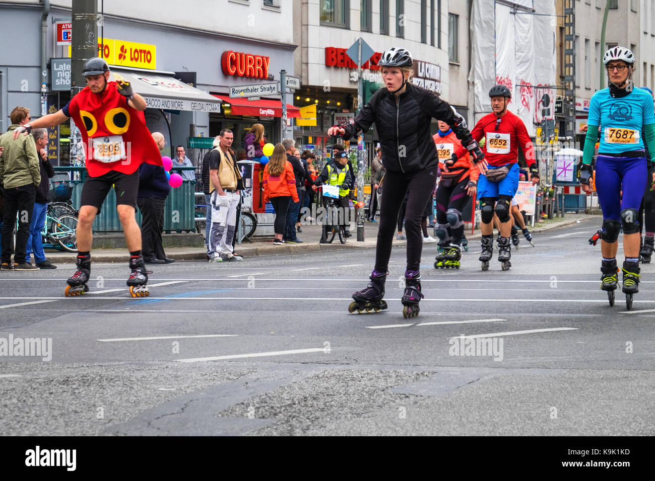 Berlin Germany. 23 September 2017, Annual In Line Skating Marathon. In line skaters pass through RosenthalePlatz as they compete in the annual roller skating event. Eden Breitz/Alamy Live News Stock Photo