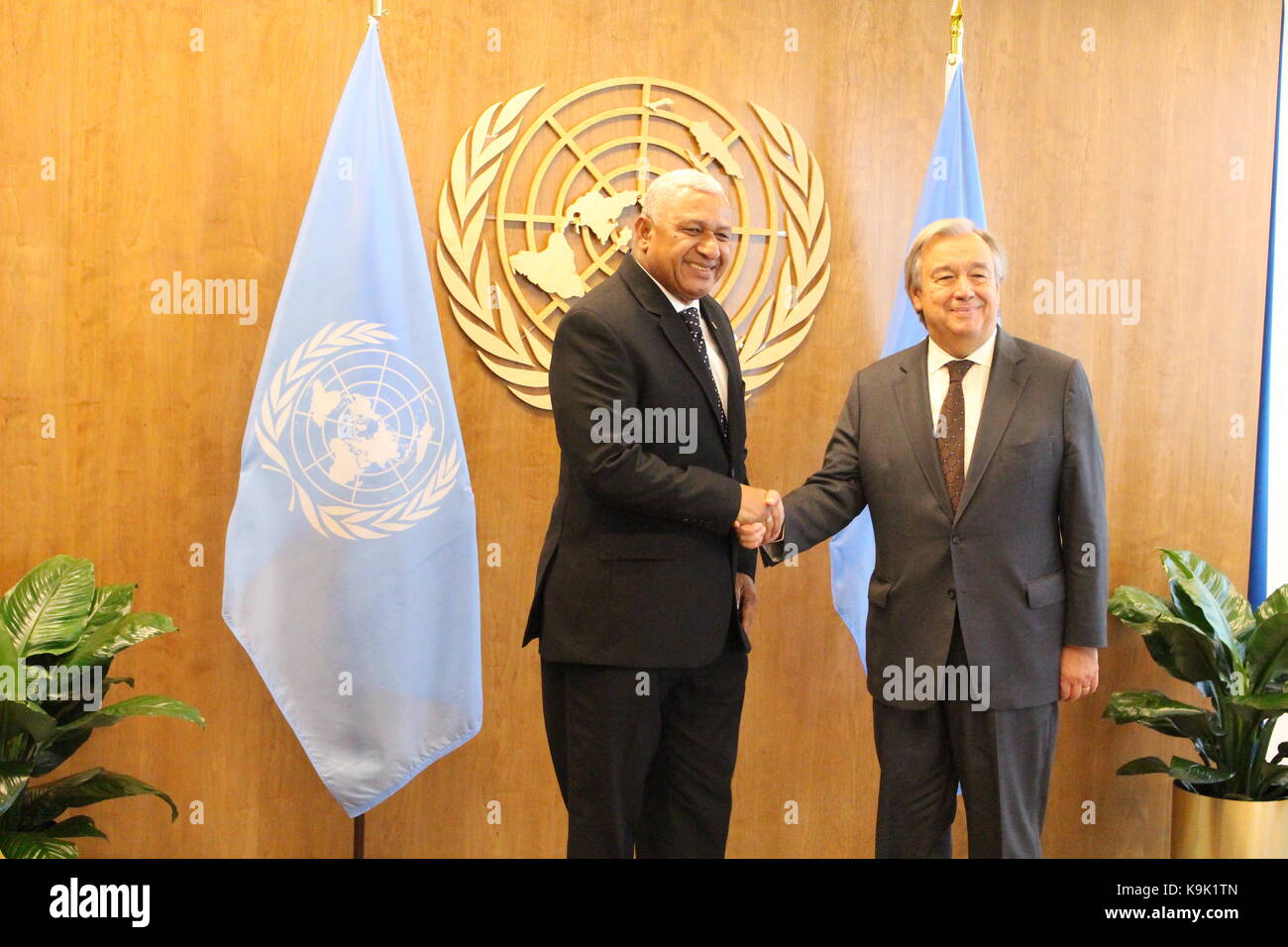 UN, New York, USA. 23rd Sep, 2017. Fiji Prime Minister Josaia Voreqe Bainimarama met UN Sec-Gen Antonio Guterres. Credit: Matthew Russell Lee/Alamy Live News Stock Photo