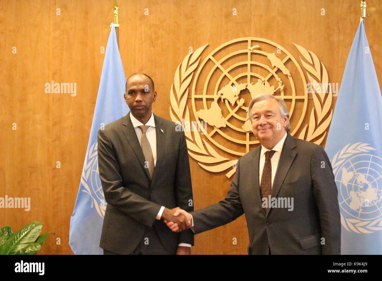 UN, New York, USA. 23rd Sep, 2017. Somalia Prime Minister Hassan Ali Khayre met UN Sec-Gen Antonio Guterres. Credit: Matthew Russell Lee/Alamy Live News Stock Photo