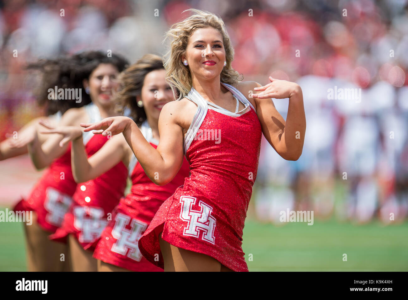 Houston, TX, USA. 23rd Sep, 2017. The Cougar Dolls dance team performs  during the 4th quarter of an NCAA football game between the Texas Tech Red  Raiders and the University of Houston