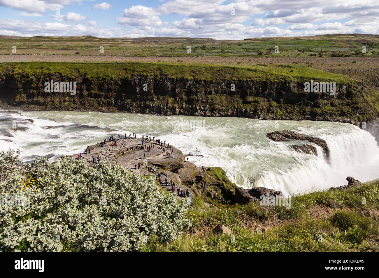 The Gullfoss waterfall in Iceland is a popular landmark on the Golden Circle tour that includes a few natural attractions on a day trip from Reykjavik Stock Photo