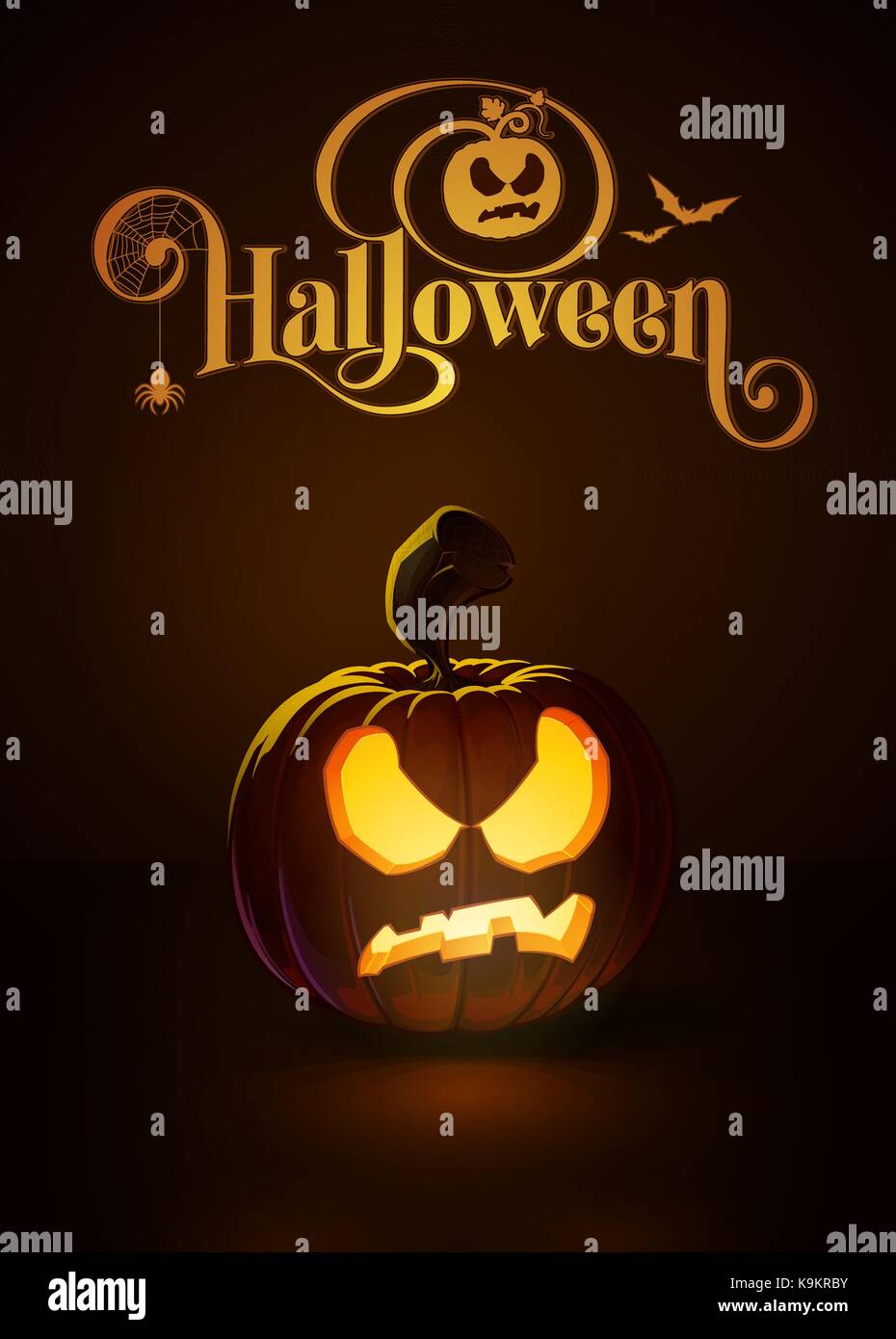 Vector illustration of a Pissed Off jackolantern glowing in the dark