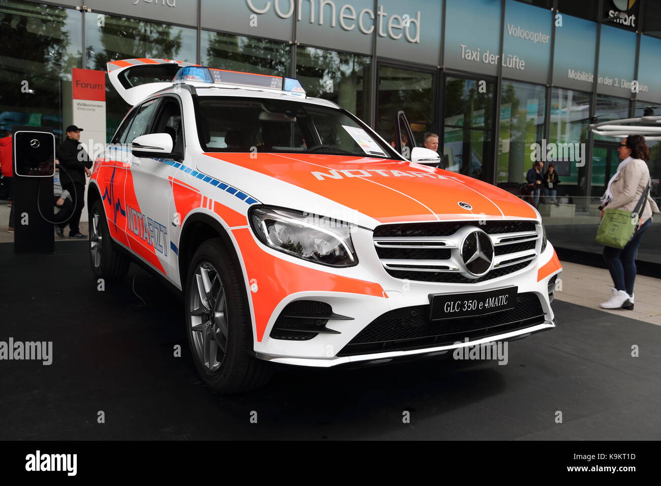 Mercedes Benz GLC 350 e hybrid in emergency services' livery at the Frankfurt Motor Show 2017 in Germany Stock Photo