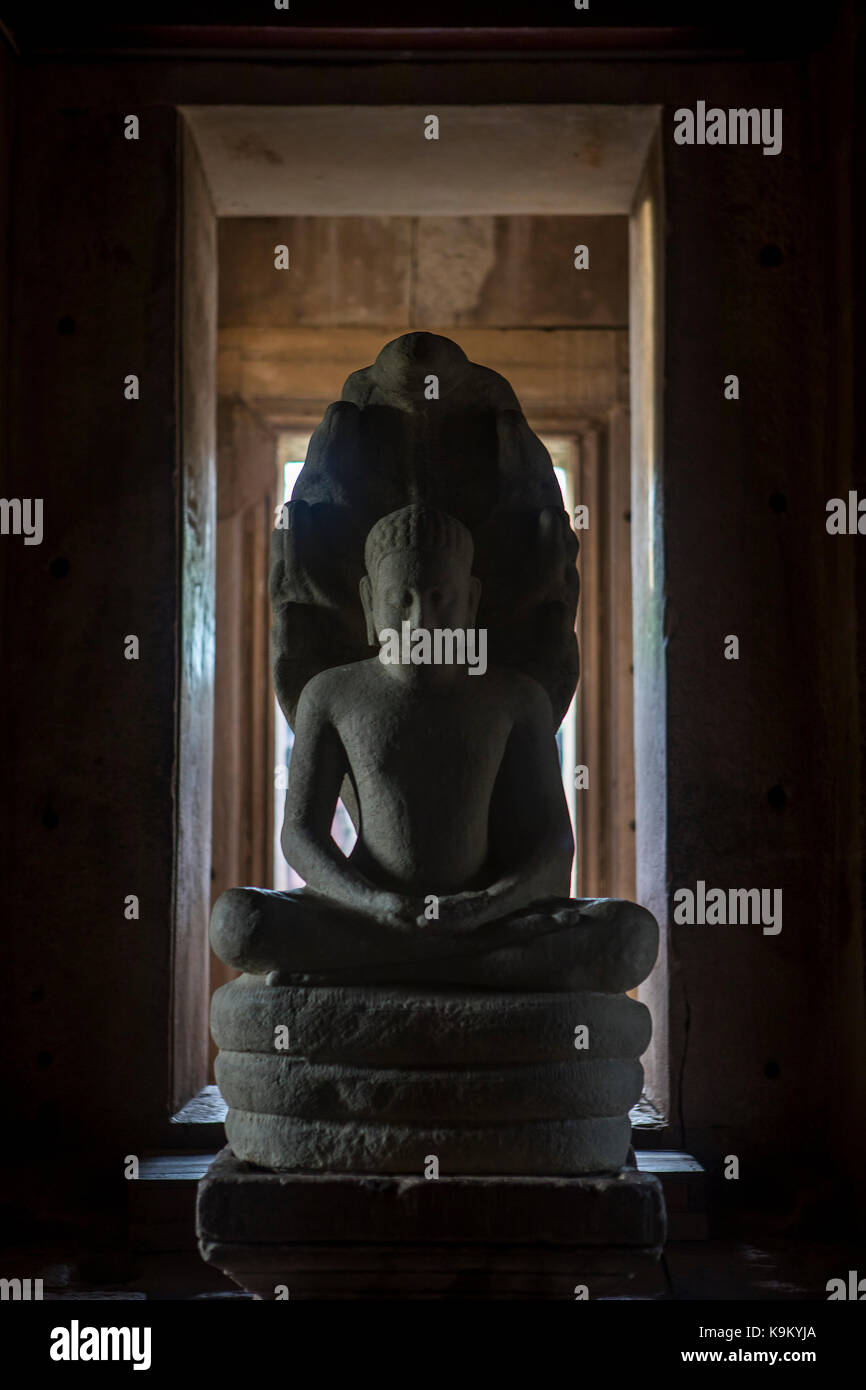 Buddha statue, Central sanctuary, in Prasat Hin Phimai (Phimai Historical Park), Phimai, Nakhon Ratchasima province, Thailand Stock Photo