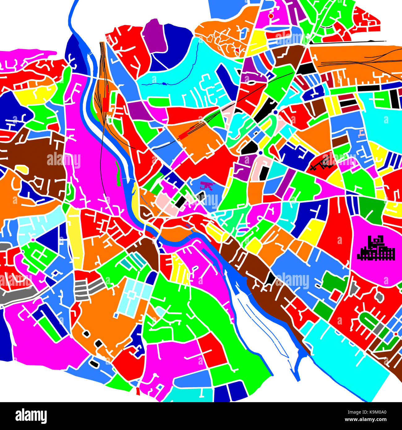 Colourful Graphic Representation of a Map of Exeter Stock Photo