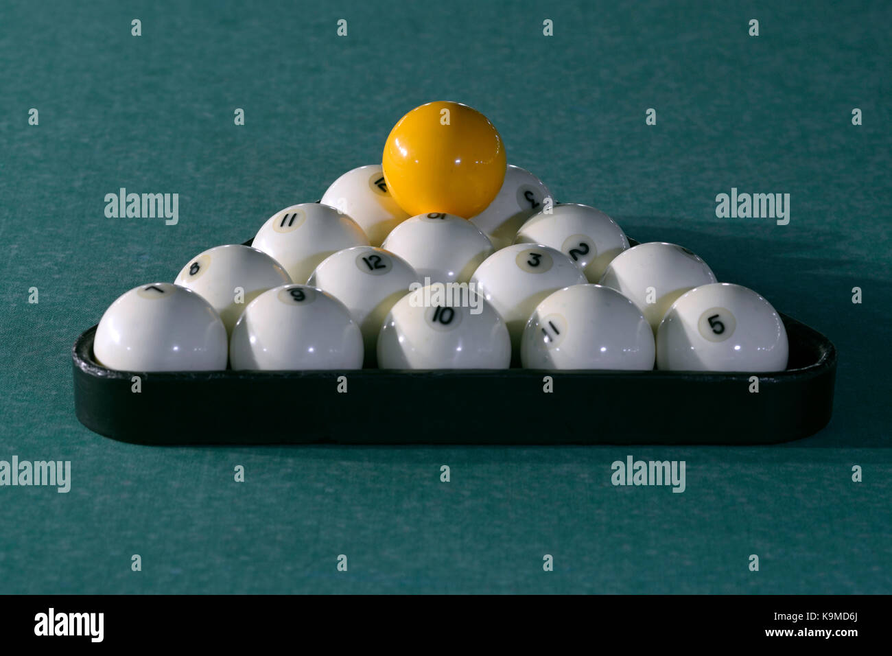 Billiard. Setting up the balls for the beginning of game Stock Photo