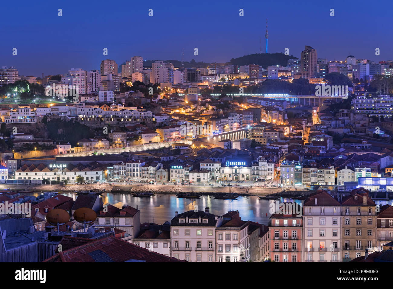 City view to Vila Nova de Gaia and port lodges Porto Portugal Stock Photo