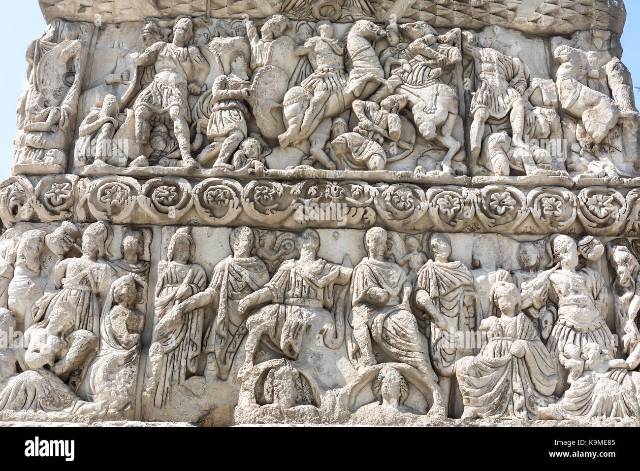 Details of Arch of Galerius (or Kamara) in Thessaloniki, Greece depicting philosophers of antique Greece Stock Photo