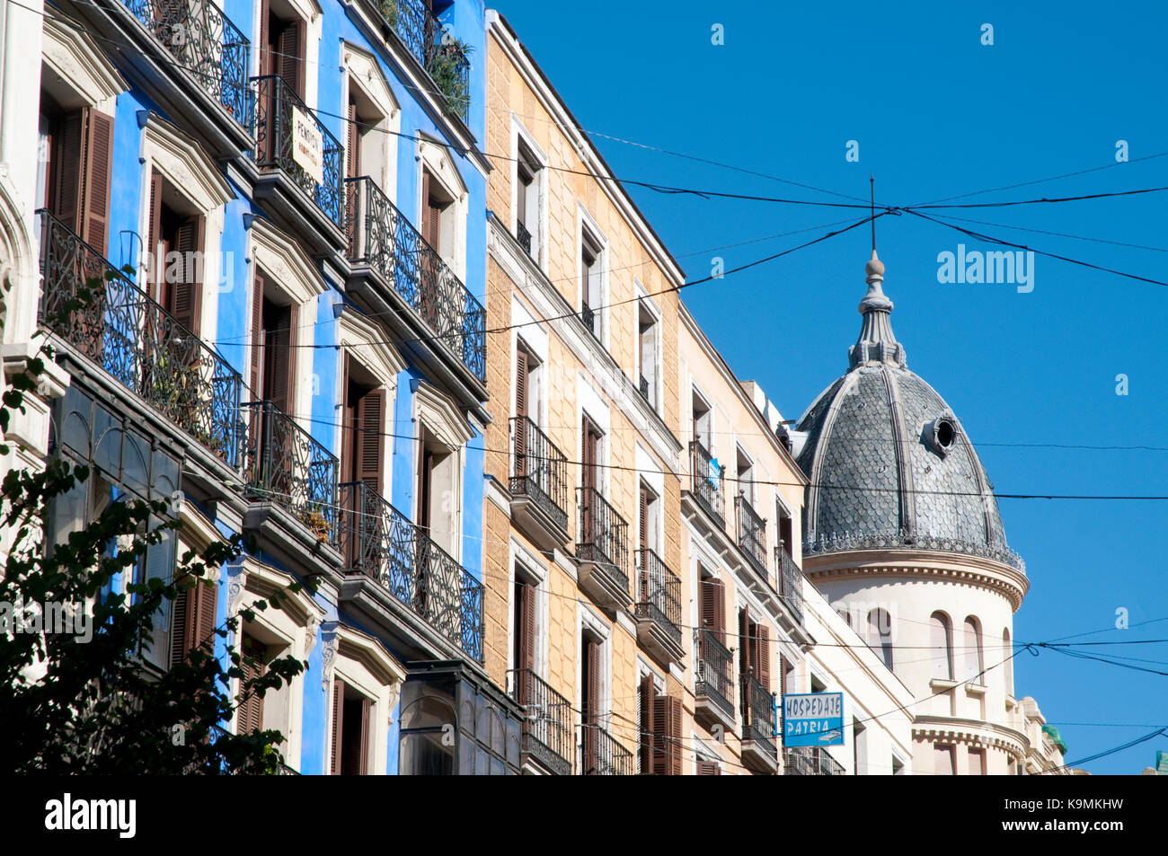Facades of buildings. Mayor street, Madrid, Spain. Stock Photo