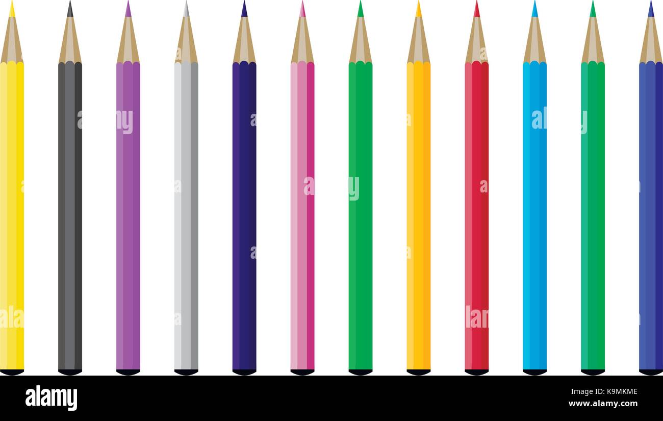 Collection of colored pencils. Crayons and color pencil drawing, color pen vector, illustration of coloured pencils isolated Stock Vector