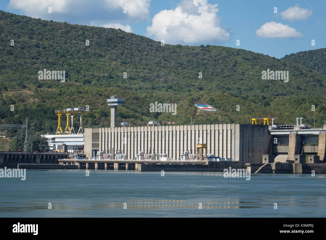 Serbia, River Danube at Iron gate, Hydro-electric power station Djerdap number one Stock Photo