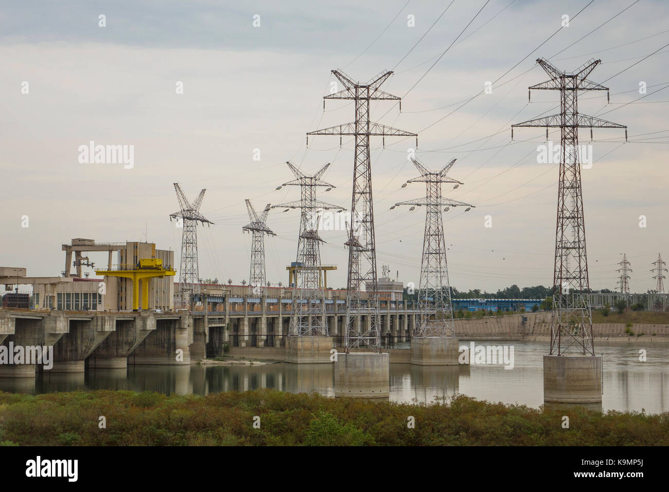 Serbia, River Danube at Iron gate, Hydro-electric power station Djerdap number one Stock Photo