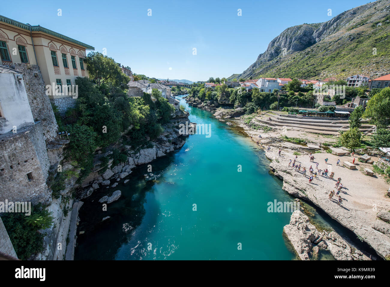 View from the Mostar old town bridge over the neretva river Stock Photo