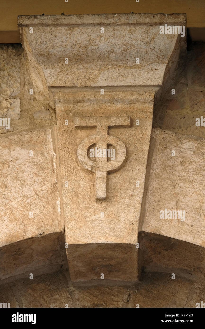 A keystone above the entrance to an old house in the Latin Patriarchate