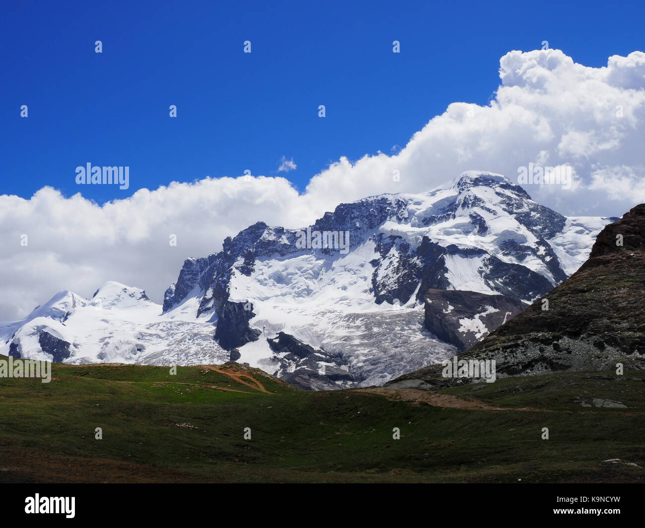 Monte Rosa massif, landscape of alpine mountains range in swiss Alps at ...