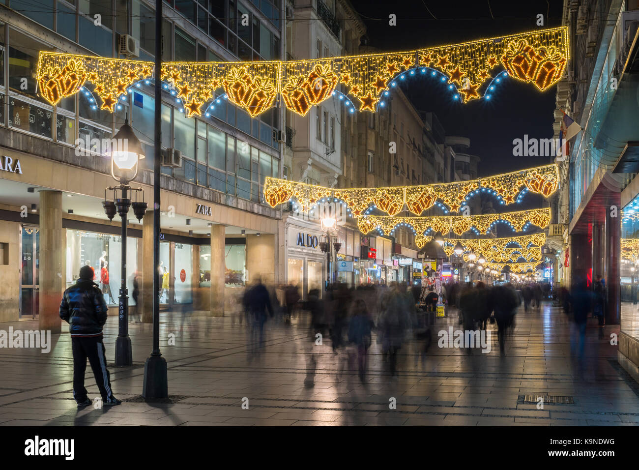 Knez Mihailova Street, Decorated by Christmas Lights, Belgrade Stock Photo