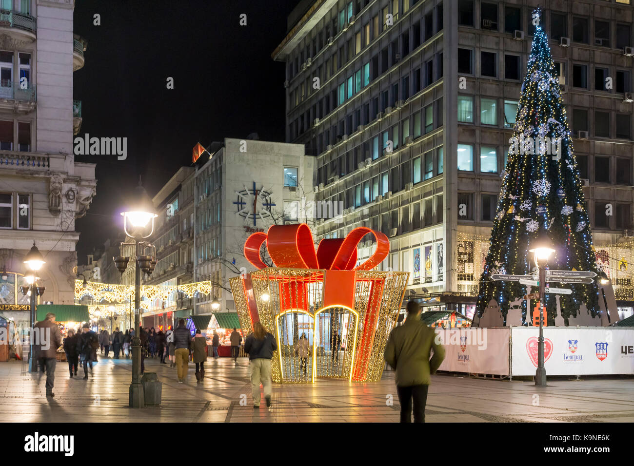 Knez Mihailova Street, Decorated by Christmas Lights, Belgrade Stock Photo