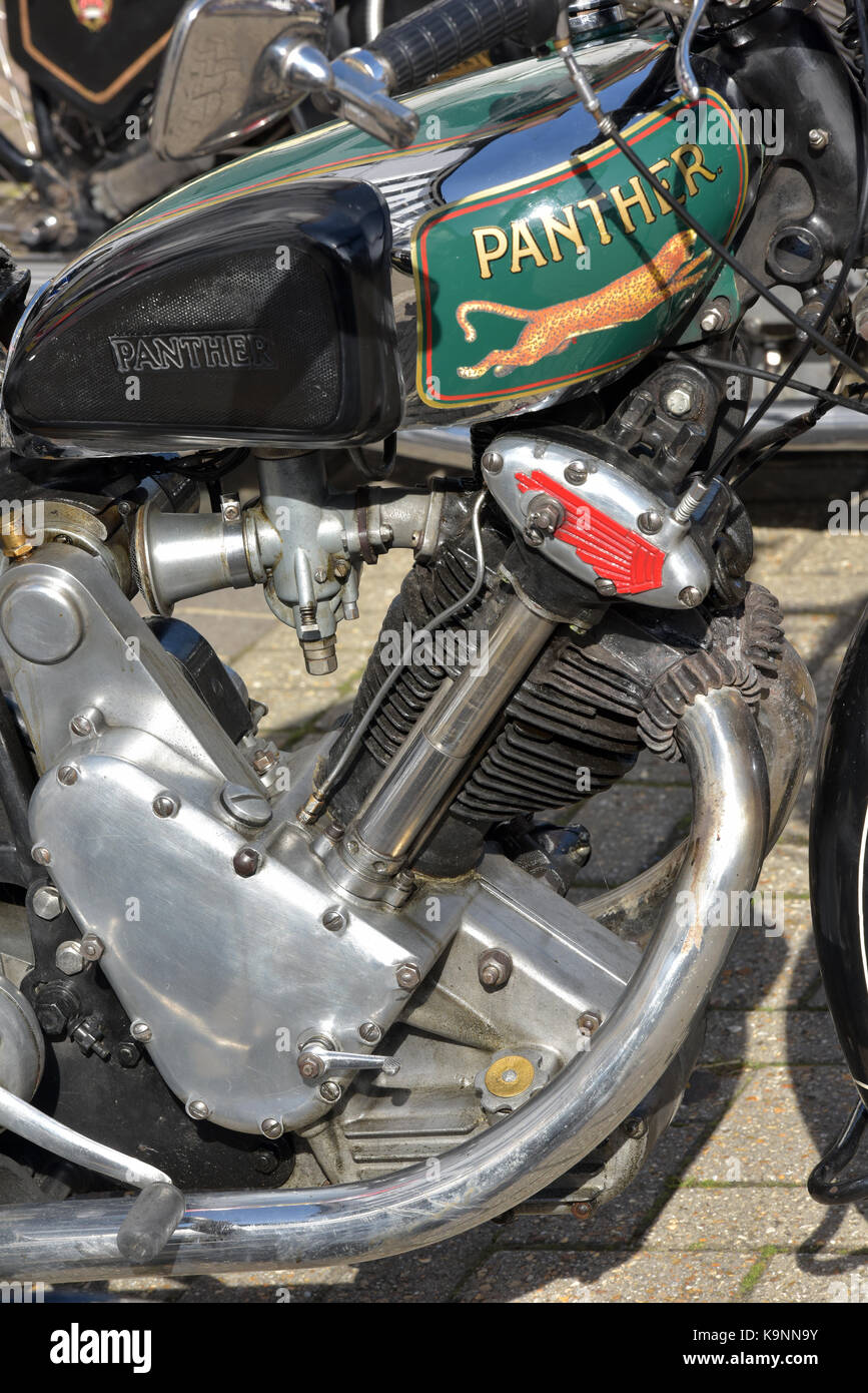 A vintage panther motorcycle on display at an antique or collectors  motorcycle rally. Old fashioned motorbikes restored to concourse condition  Stock Photo - Alamy
