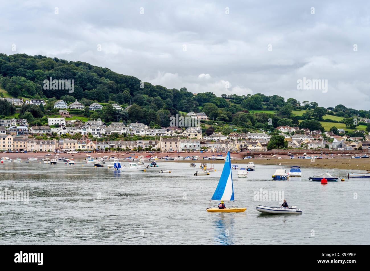 Boats on the estuary mouth of the River Teign, Teignmouth, Devon, England, UK Stock Photo