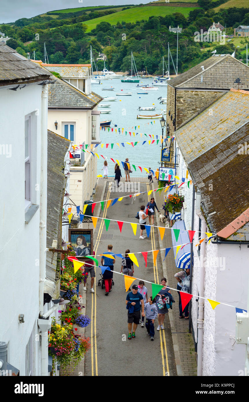 Street bunting traditional street scene, Salcombe English seaside resort town, South Devon, England, UK Stock Photo
