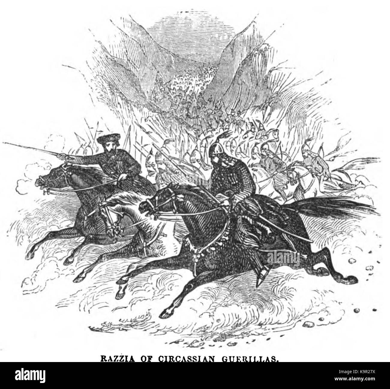 Razzia of Circassian Guerillas. Edmund Spencer. Turkey, Russia, the Black Sea, and Circassia.P.359 Stock Photo