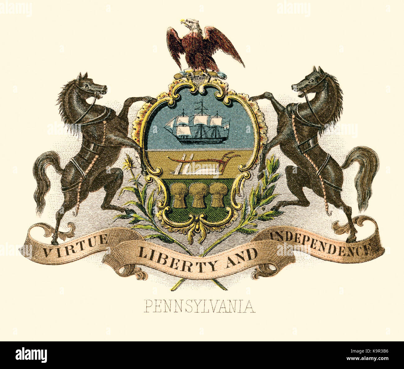 Pennsylvania state coat of arms (illustrated, 1876 Stock Photo - Alamy