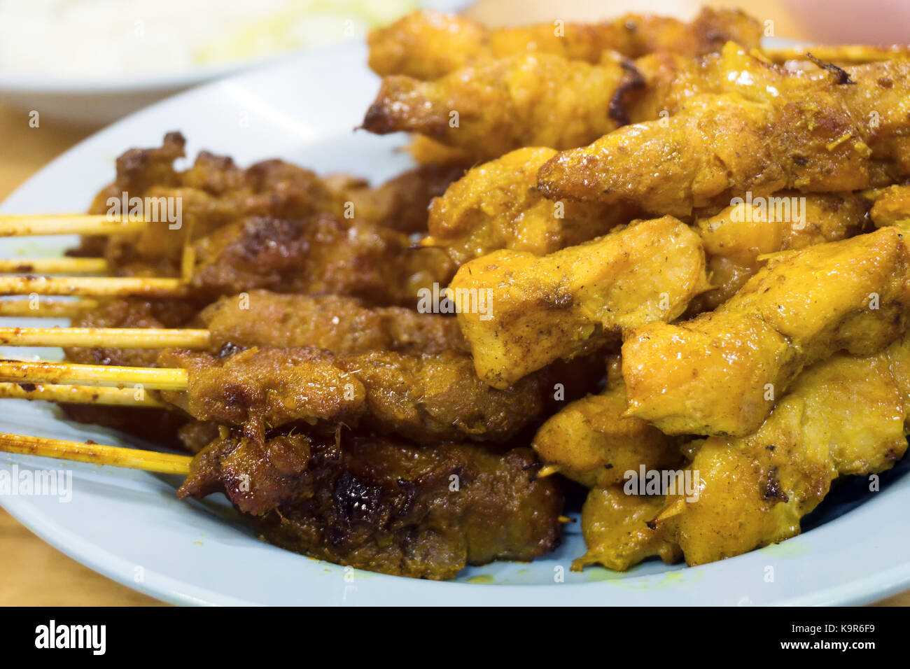 Chicken and beef sate or satay, famous Malaysian Food. Stock Photo